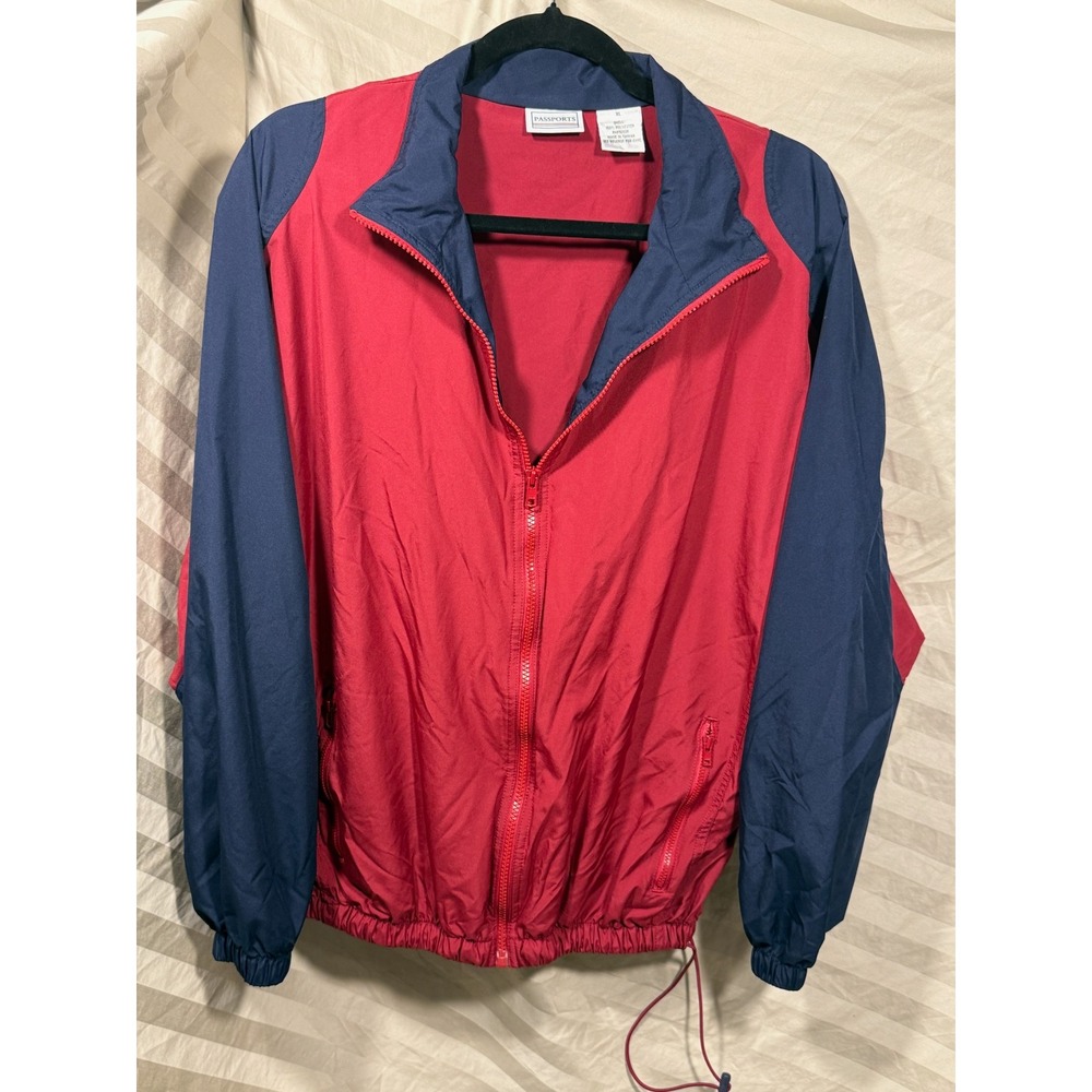 Passports Vintage Windbreaker Jacket XL Red Navy Blue Colorblock Full Zip Retro